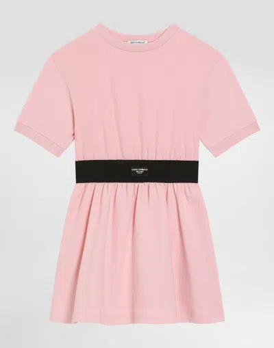 Dolce & Gabbana Kids' Jersey Minidress With Logo Tag In Pink