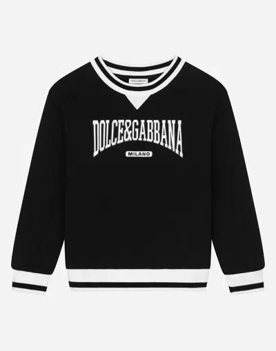 Dolce & Gabbana Jersey Round-neck Sweatshirt With Dolce&gabbana Logo In Nero