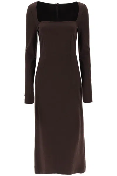 Dolce & Gabbana Jersey Sheath Dress In Brown