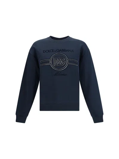 Dolce & Gabbana Jersey Sweatshirt With Embroidery In Blue