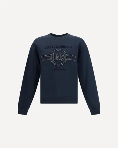 Dolce & Gabbana Jersey Sweatshirt With Embroidery In Blue