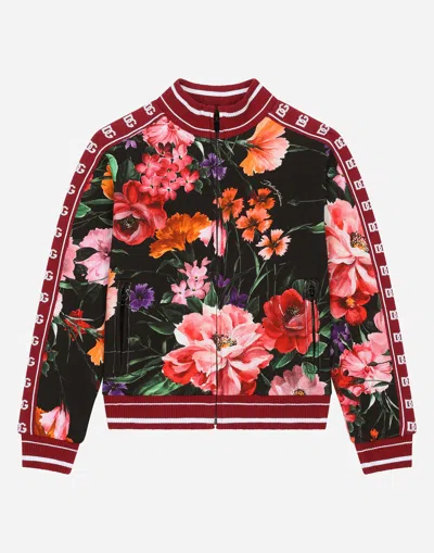 Dolce & Gabbana Jersey Sweatshirt With Floral Print Over A Black Background