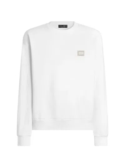 Dolce & Gabbana Jersey Sweatshirt With Logo Plate In White