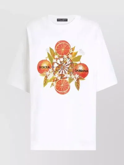 Dolce & Gabbana Jersey T Shirt Crew Neck Graphic Print In White