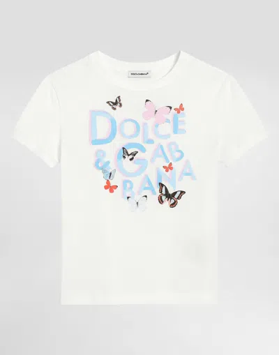 Dolce & Gabbana Jersey T-shirt With Butterflies And Dolce&gabbana Logo In White