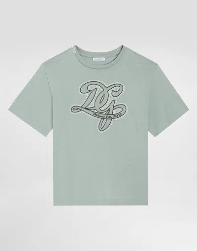 Dolce & Gabbana Kids' Jersey T-shirt With Dg Embroidery In Green