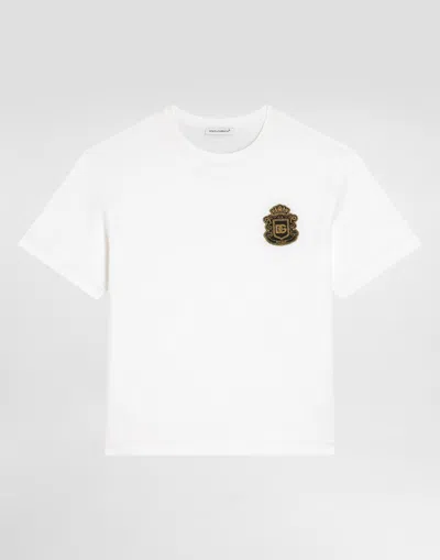 Dolce & Gabbana Kids' Jersey T-shirt With Dg Heraldic Patch In White