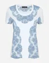 Dolce & Gabbana Jersey T-shirt With Lace Inserts And Dg Logo In White