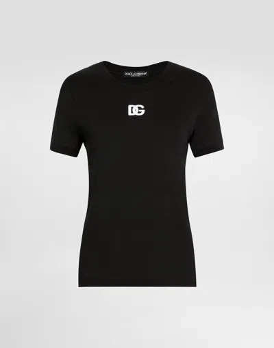 Dolce & Gabbana Jersey T-shirt With Dg Logo Embroidery In Black