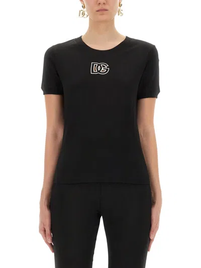 Dolce & Gabbana Jersey T-shirt With Dg Logo Embroidery In Black
