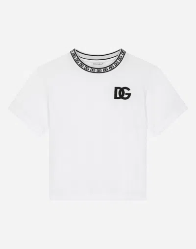 Dolce & Gabbana Kids' Jersey T-shirt With Dg Logo Embroidery In White