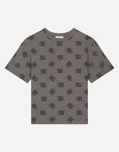 Dolce & Gabbana Jersey T-shirt With Dg Logo Print In Grey
