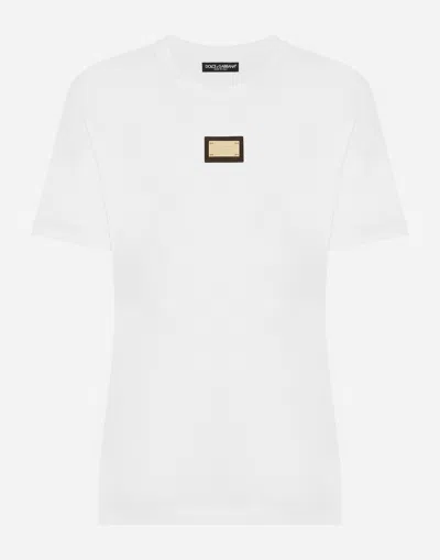 Dolce & Gabbana Jersey T-shirt With Dg Logo Tag In White