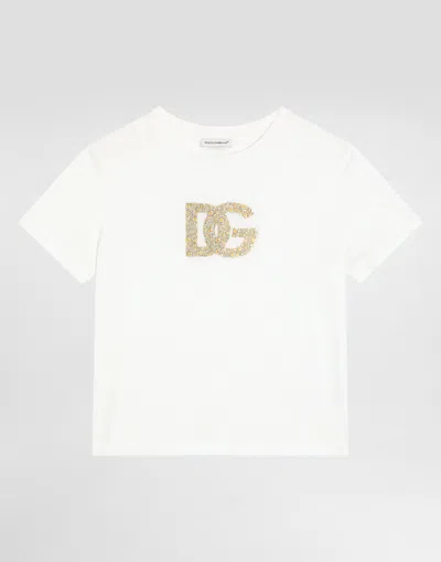 Dolce & Gabbana Kids' Jersey T-shirt With Dg Logo In White