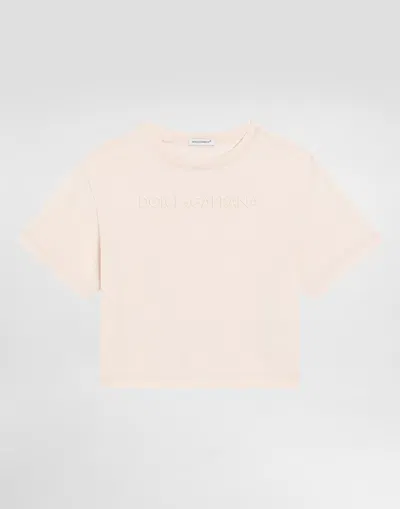 Dolce & Gabbana Jersey T-shirt With Dolce&gabbana Laser Logo In Pink