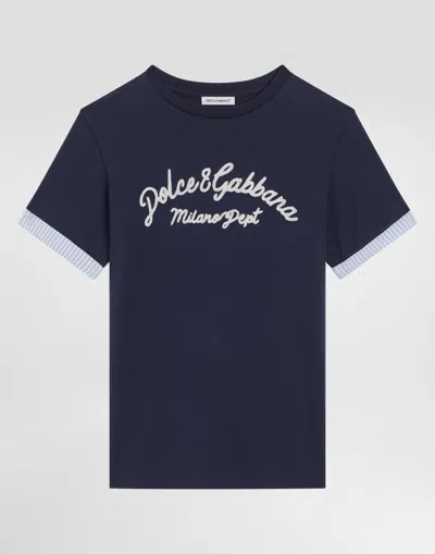Dolce & Gabbana Jersey T-shirt With Dolce&gabbana Logo In Blue