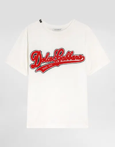 Dolce & Gabbana Kids' Jersey T-shirt With Dolce&gabbana Patch In White