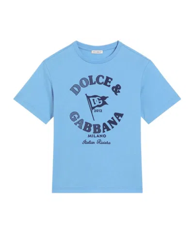 Dolce & Gabbana Jersey T-shirt With Dolcegabbana Logo In Blue