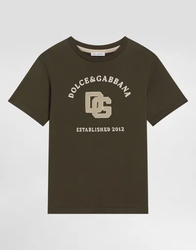 Dolce & Gabbana Kids' Jersey T-shirt With Embroidered Appliqué In Gray