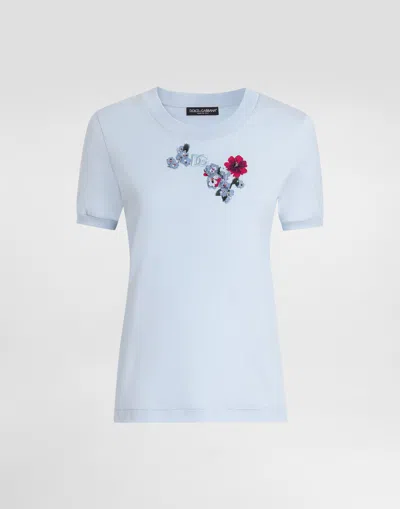 Dolce & Gabbana Jersey T-shirt With Flower Patch In Blue
