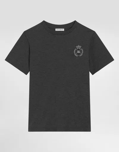 Dolce & Gabbana Kids' Jersey T-shirt With Heraldic Dg Patch In Gray