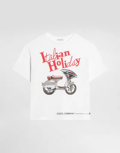 Dolce & Gabbana Italian Holiday Print Jersey T-shirt In Optic White