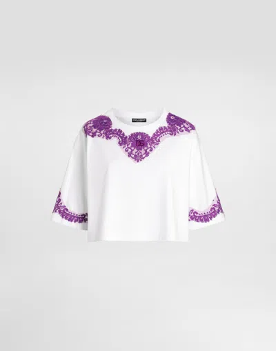 DOLCE & GABBANA JERSEY T-SHIRT WITH LACE AND DG PATCH