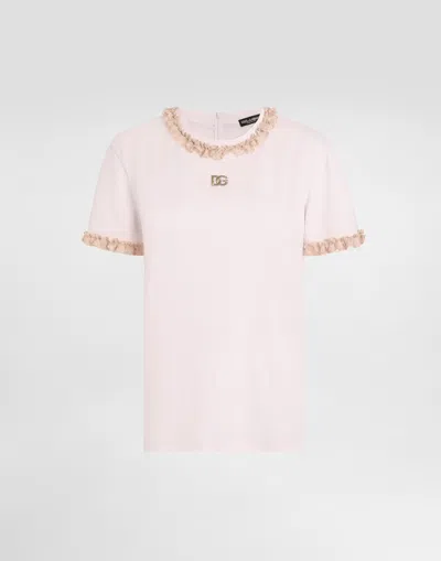 Dolce & Gabbana Jersey T-shirt With Lace And Embroidery In Pink
