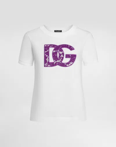 Dolce & Gabbana Jersey T-shirt With Lace Inlay In White