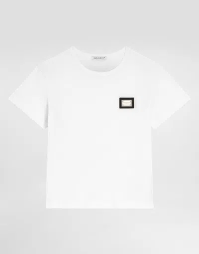 Dolce & Gabbana Kids' Jersey T-shirt With Logo Plate In White