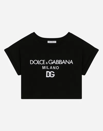 Dolce & Gabbana Kids' Jersey T-shirt With Logo Print In Black