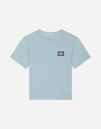 Dolce & Gabbana Jersey T-shirt With Logo Tag In Azure