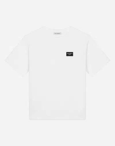 Dolce & Gabbana Kids' Jersey T-shirt With Logo Tag In White