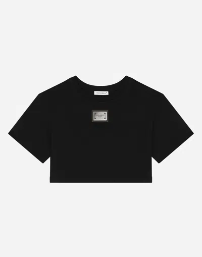 Dolce & Gabbana Jersey T-shirt With Logo Tag In Black