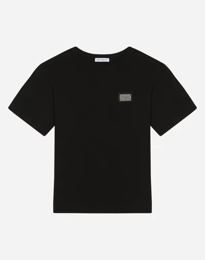 Dolce & Gabbana Jersey T-shirt With Logo Tag In Black
