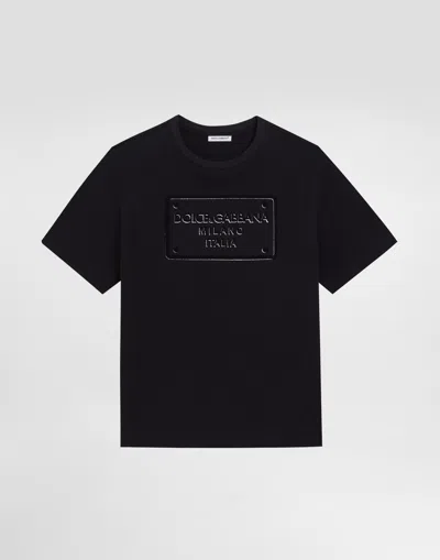 Dolce & Gabbana Jersey T-shirt With Logo Tag In Blue