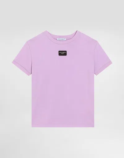 Dolce & Gabbana Jersey T-shirt With Logo Tag In Lilac