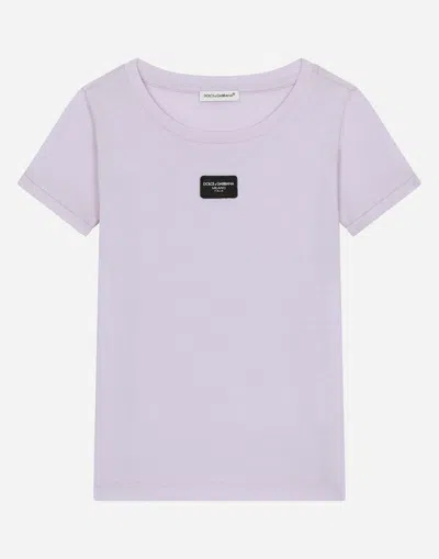 Dolce & Gabbana Jersey T-shirt With Logo Tag In Lilac