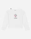 Dolce & Gabbana T-shirt Manica Lunga In Jersey Con Ricamo Floreale In White