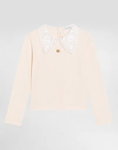 DOLCE & GABBANA JERSEY T-SHIRT WITH MACRAMÉ COLLAR
