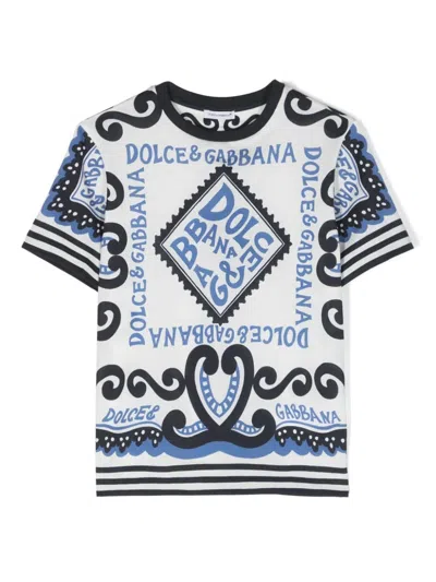 Dolce & Gabbana Kids' Jersey T-shirt With Marina Print In Blue
