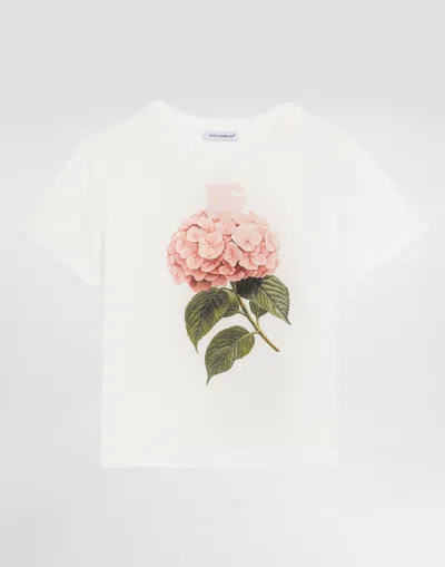 Dolce & Gabbana Kids' Jersey T-shirt With Print And Dg Logo In White