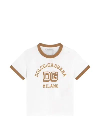 Dolce & Gabbana Babies' Jersey T-shirt With Print And Embroidery In White