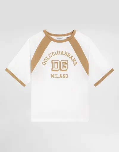 DOLCE & GABBANA JERSEY T-SHIRT WITH PRINT AND EMBROIDERY