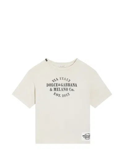 Dolce & Gabbana Jersey T-shirt With Print And Logo Patch In White
