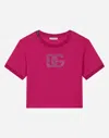 Dolce & Gabbana Jersey T-shirt With Rhinestone Logo In Fuchsia