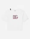 Dolce & Gabbana Jersey T-shirt With Rhinestone Logo In White