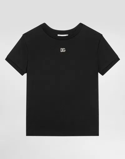 DOLCE & GABBANA JERSEY T-SHIRT WITH RHINESTONES DG LOGO