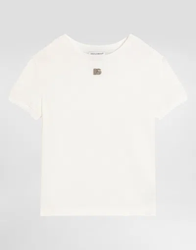 DOLCE & GABBANA JERSEY T-SHIRT WITH RHINESTONES DG LOGO