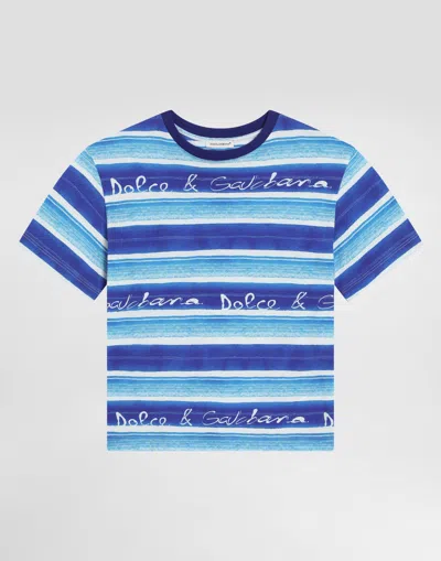 Dolce & Gabbana Jersey T-shirt With Striped Print In Blue